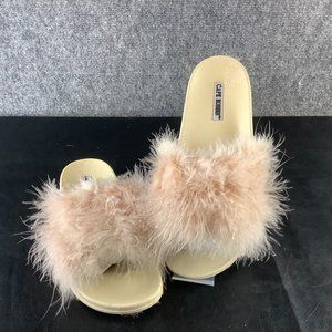 CAPE ROBBIN MOIRA - 5 WOMEN'S FUR TOP SLIDE ON SANDALS / SLIPPERS